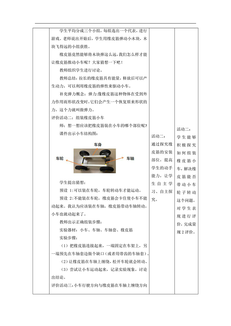 【大单元整体教学】教科版科学四上第三单元《运动和力》第2课 用橡皮筋驱动小车 课时教案第3页