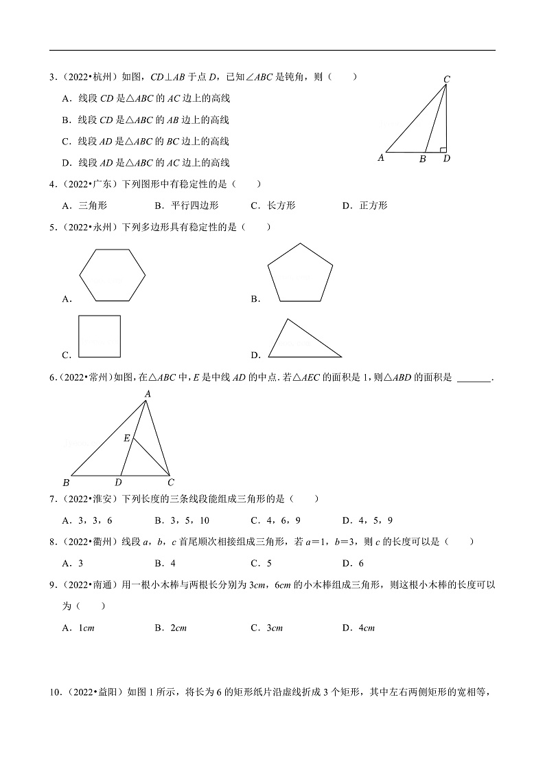 中考数学一轮复习考点题型训练专题19 三角形与全等三角形（原卷版）第2页