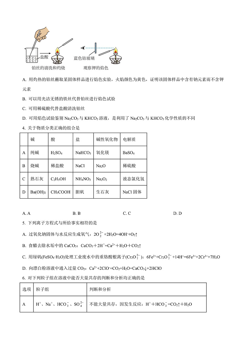 黑龙江省大庆铁人中学2024-2025学年高一上学期第一次月考化学试卷 Word版无答案第2页