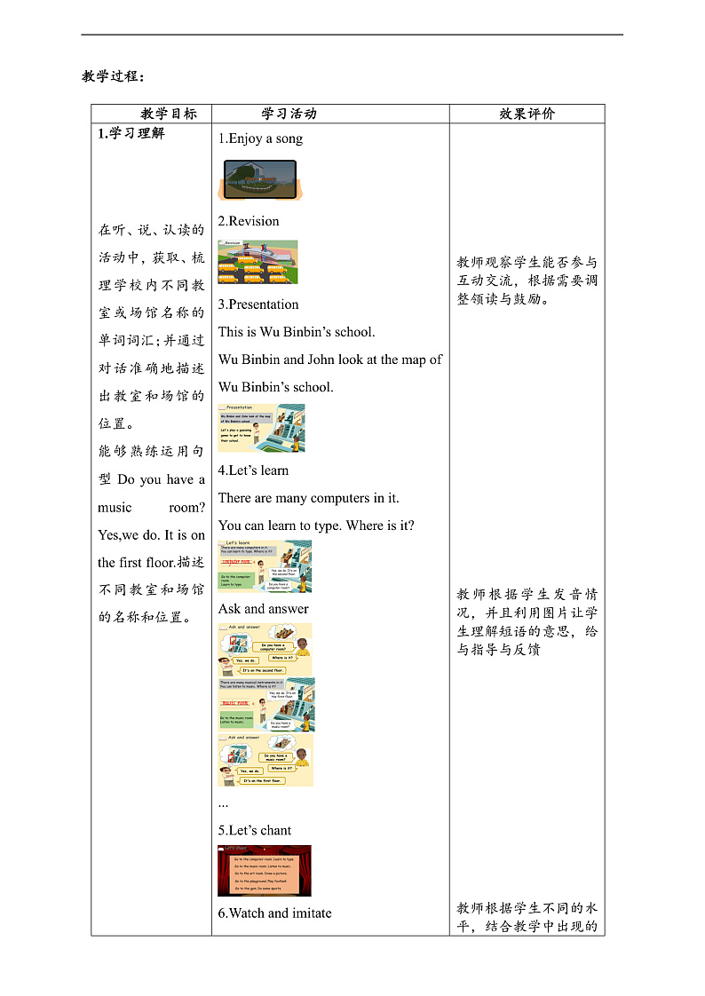 人教PEP英语四下 Unit1 My school B let's learn  单元教案第2页