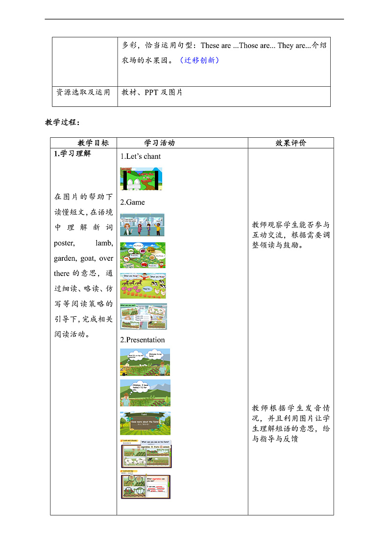 人教PEP英语四下 Unit4 At the farm B read and write 单元教案第2页