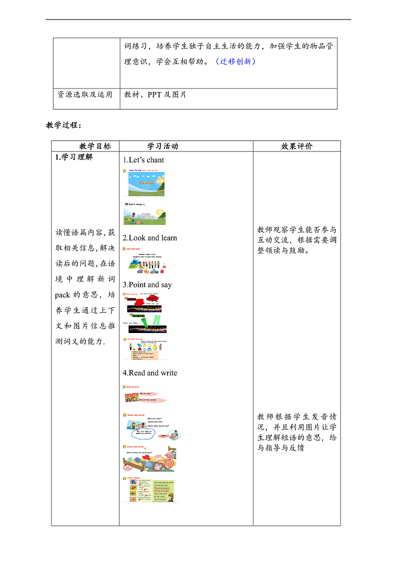 人教PEP英语四下 Unit5 My clothes B read and write 单元教案第2页