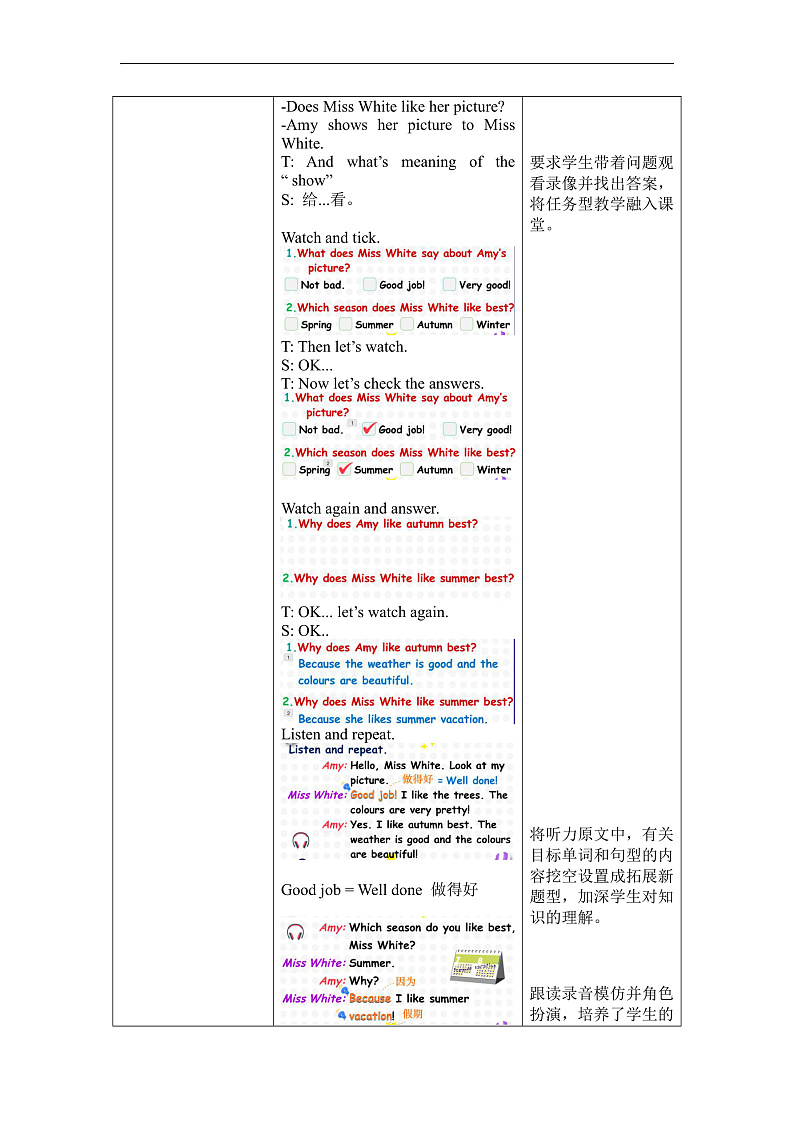 人教PEP版英语五下 Unit 2《My favourite season》Part B Let's try & Let's talk 教案第3页