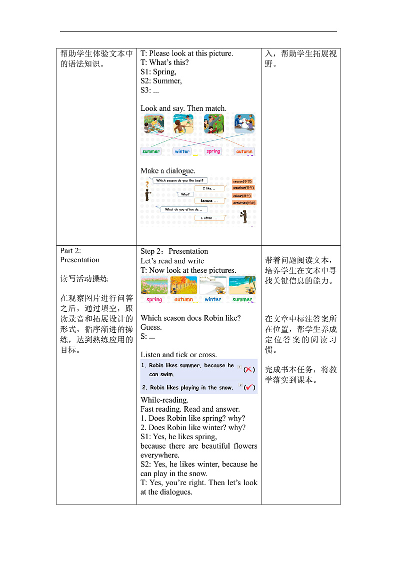 人教PEP版英语五下 Unit 2《My favourite season》Part B-C Read and write _ Story time 教案第2页