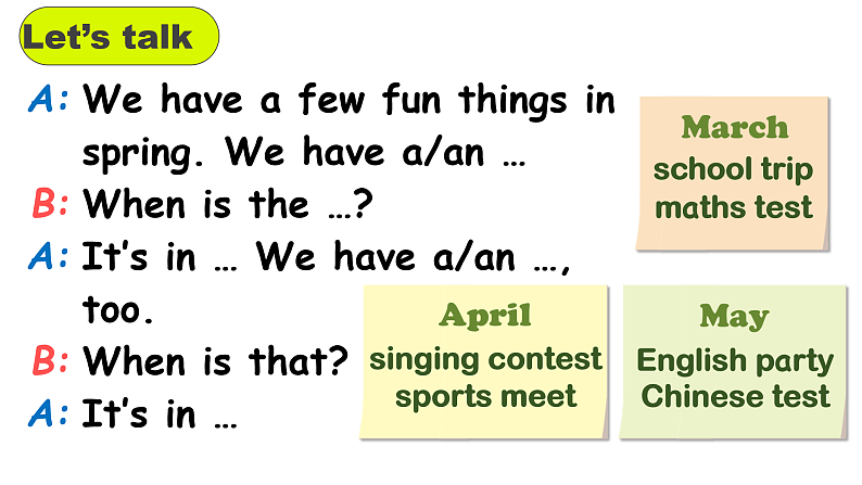 人教PEP版英语五下 Unit 3《My school calendar》PartA Let's learn & Read and say 课件第6页