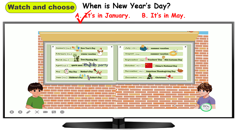 人教PEP版英语五下 Unit 3《My school calendar》PartA Let's learn & Read and say 课件第7页