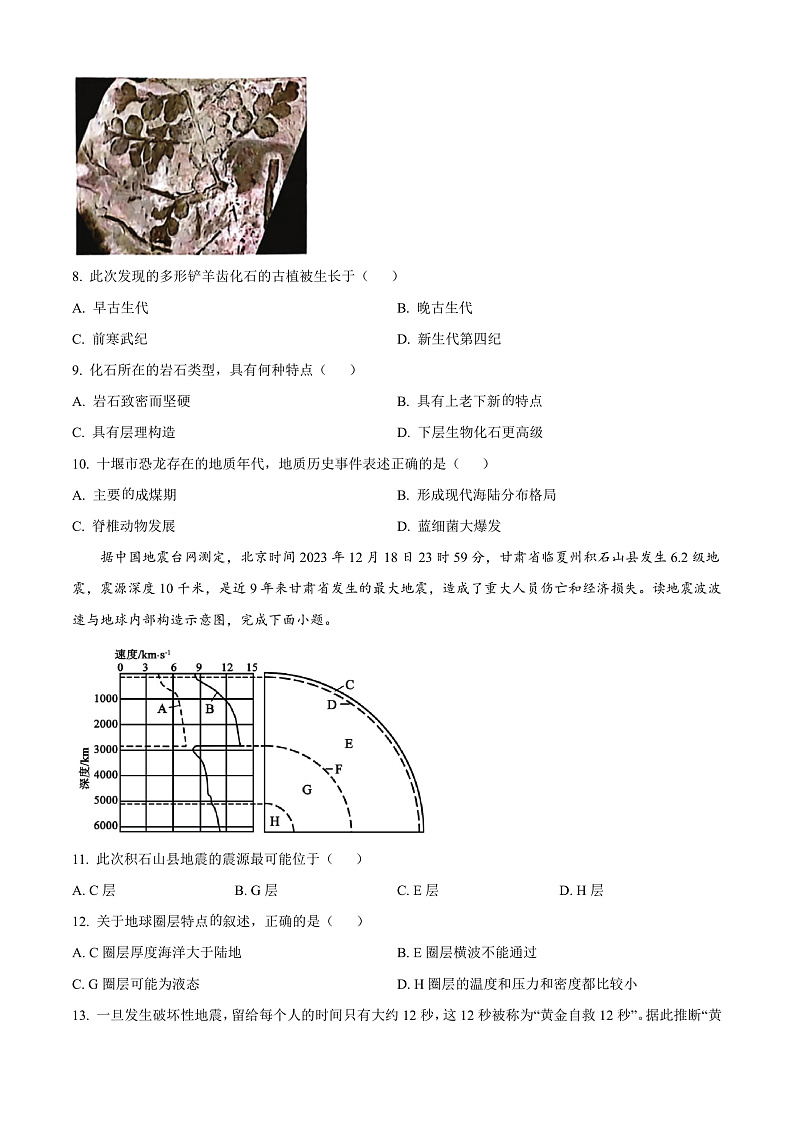 安徽省合肥市第一中学2024-2025学年高一上学期期中地理试题 Word版无答案第3页