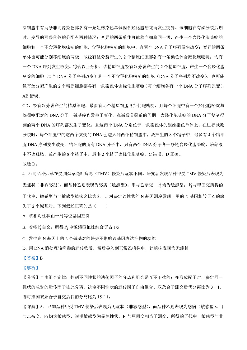 安徽省六安市金安区六安第一中学2024-2025学年高三上学期11月月考生物试题 Word版含解析第3页