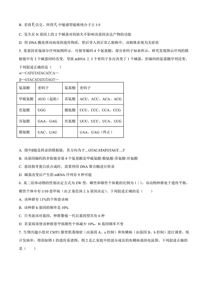 安徽省六安市金安区六安第一中学2024-2025学年高三上学期11月月考生物试题 Word版无答案第2页