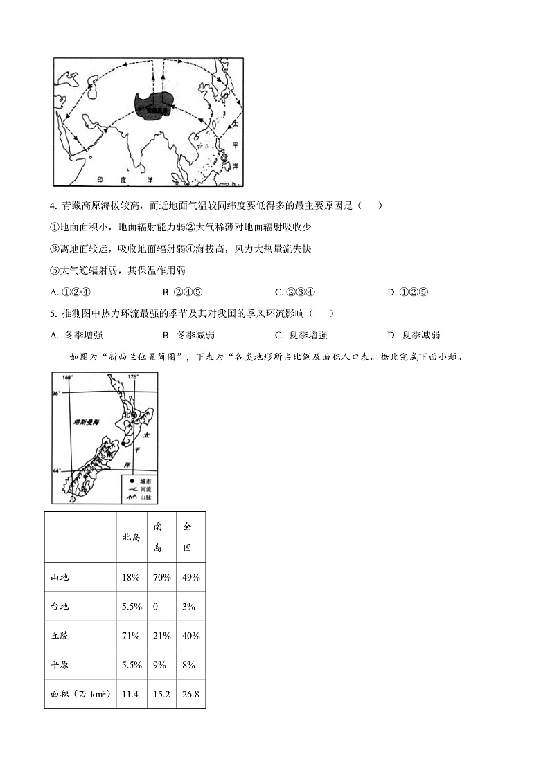 江苏省宿迁市2024-2025学年高二上学期11月期中地理试题  Word版无答案第2页