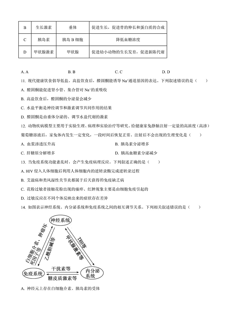江苏省宿迁市沭阳县2024-2025学年高二上学期11月期中生物试题无答案第3页