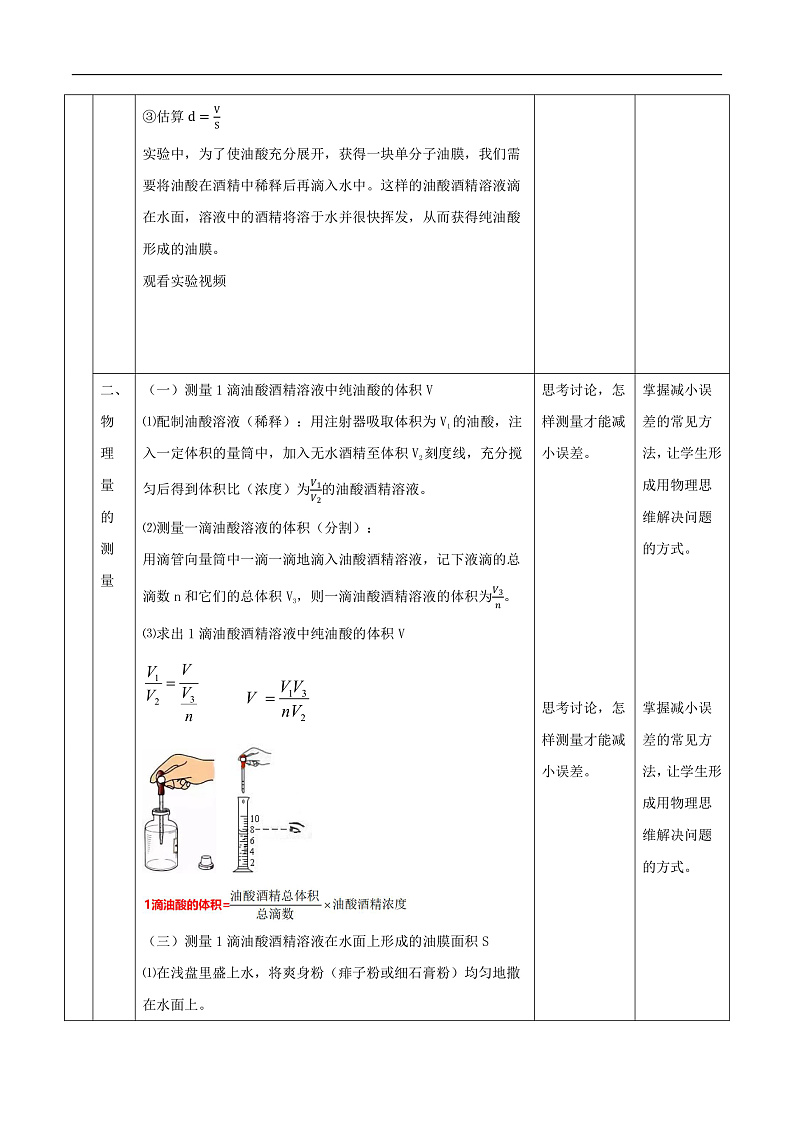 人教版（2019）高中物理选择性必修第三册1.2 实验：用油膜法估测油酸分子的大小 教案第3页
