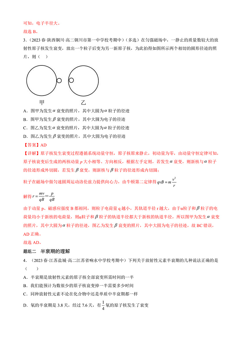 人教版（2019）高中物理选择性必修第三册5.2放射性元素的衰变 分层练习（解析卷）第2页