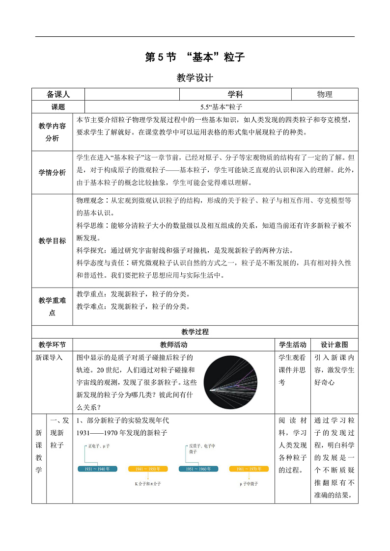 人教版（2019）高中物理选择性必修第三册5.5 “基本”粒子 教案第1页