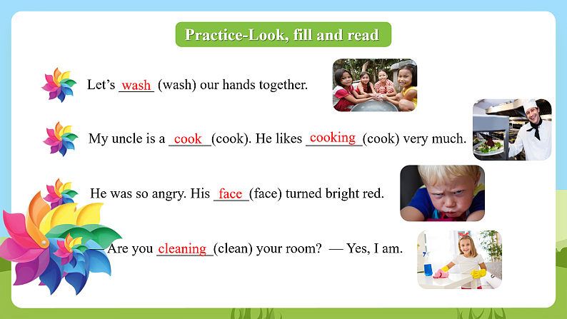 科普版英语四下Unit10 Lesson 10《Are you washing your face》第二课时 课件第6页