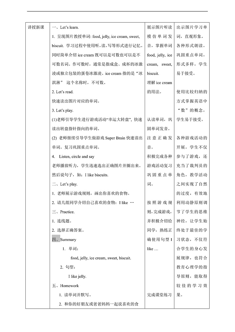 沪教牛津版（六三制一起）英语一下 Unit 5《Food I like》Let' s learn 教案第2页