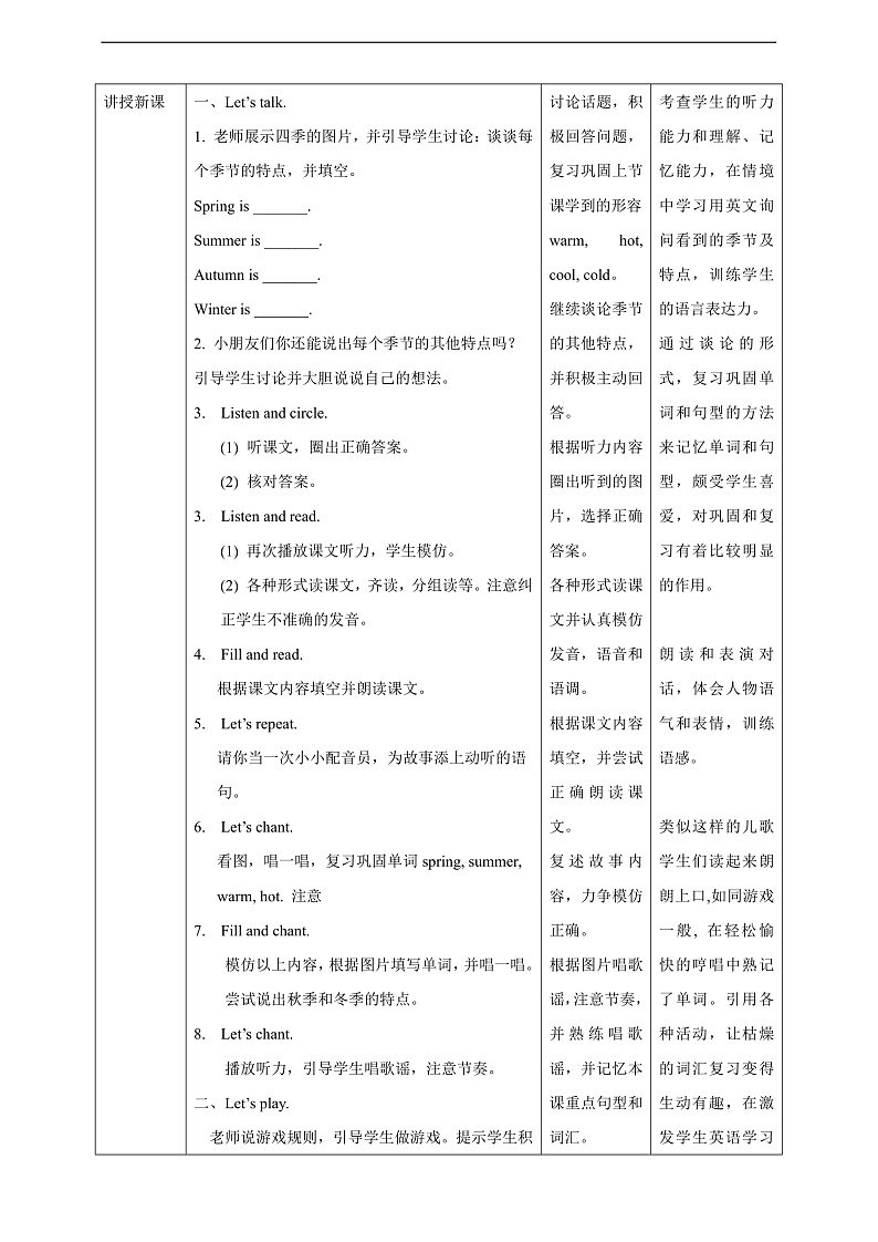 沪教牛津版（六三制一起）英语一下 Unit 7《Seasons》Let's talk  Let's play 教案第2页