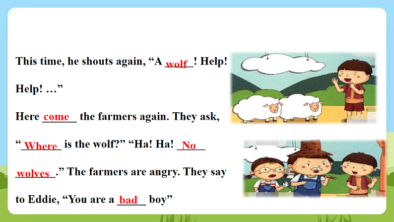 沪教牛津版（六三制一起）英语一下 Unit 12《A boy and a wolf》第三课时 课件第7页