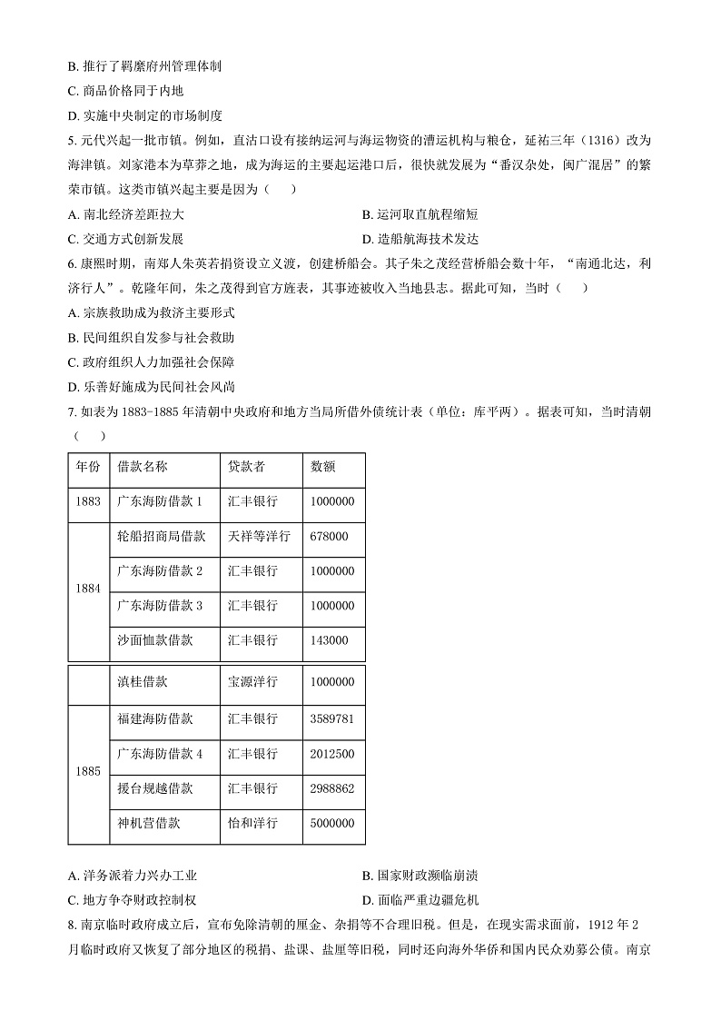 2025年1月八省联考高考综合改革适应性测试——高三历史试卷Word版无答案（陕西）第2页