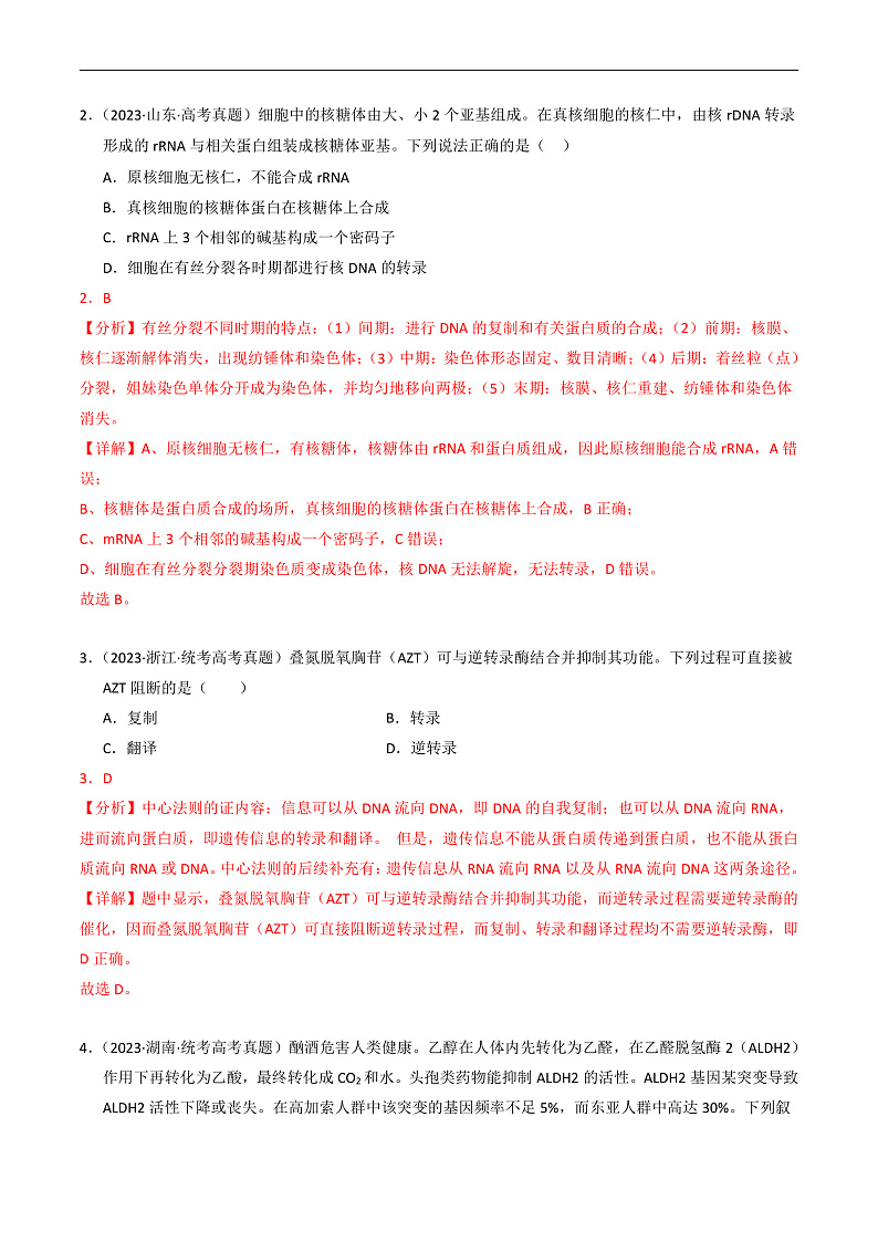 2023年高考生物真题和模拟题分类汇编专题06遗传的分子基础（Word版附解析）第2页