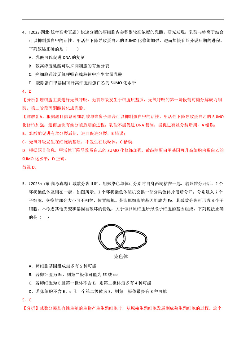 2023年高考生物真题和模拟题分类汇编专题04有丝分裂和减数分裂（Word版附解析）第3页