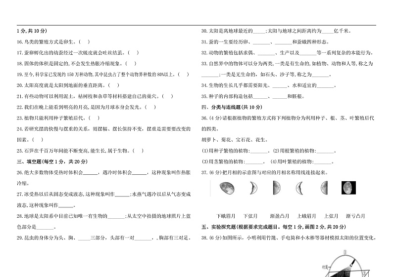 苏教版小学科学四年级下册《期末试题》1（含答案）第2页