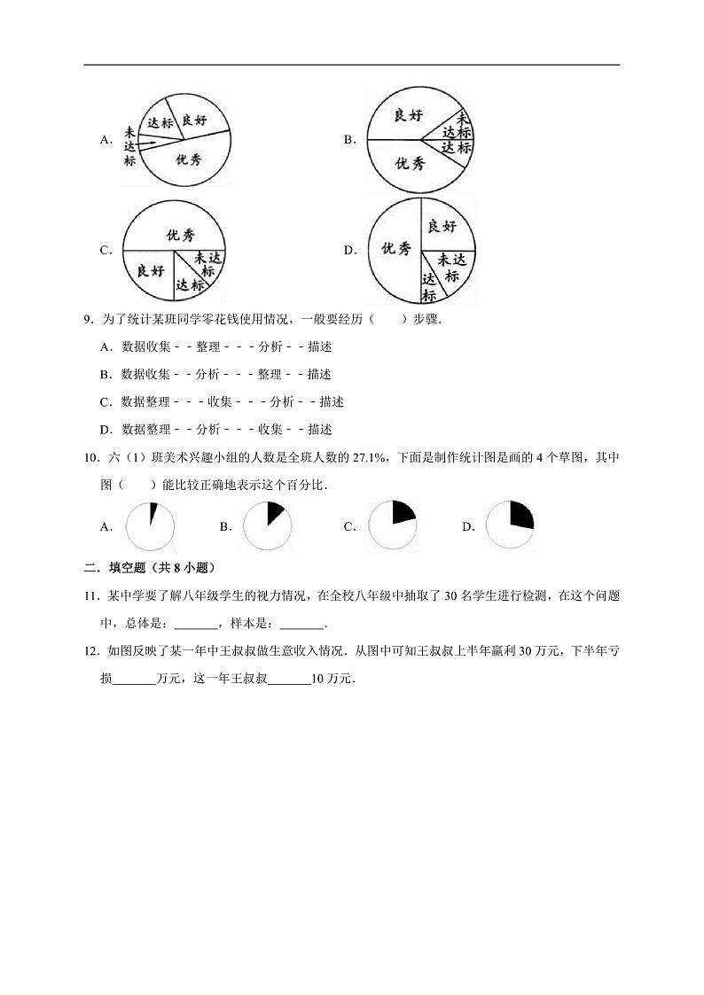 青岛五四版五年级数学（下）第7单元奥运奖牌-扇形统计图单元测试题（有答案）第3页