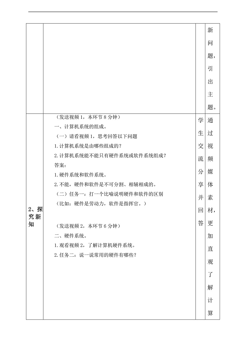 粤科版信息技术六下 第10课《计算机系统》教案第2页