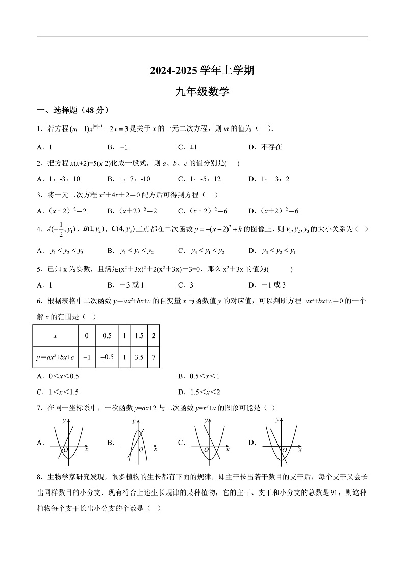 山东省德州市宁津县第四实验中学2025届九年级上学期10月月考数学试卷(含解析)第1页