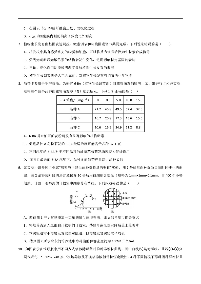 高二生物开学摸底考（新高考通用）（考试版）第3页