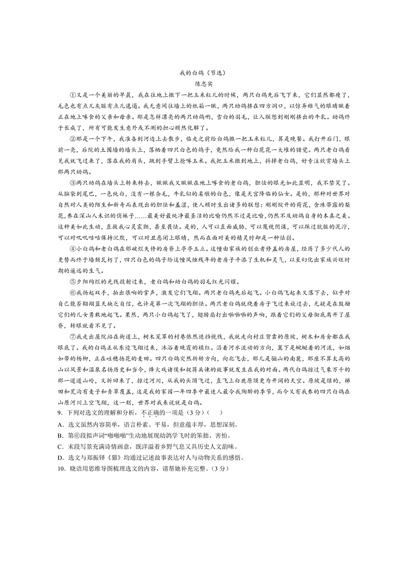 2024～2025学年福建省漳州市七年级上期末语文试卷(含答案)第3页