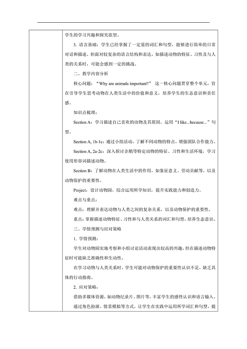 人教版（2024）七年级下册英语Unit 1 Animal friends单元教学设计（共6课时）第3页