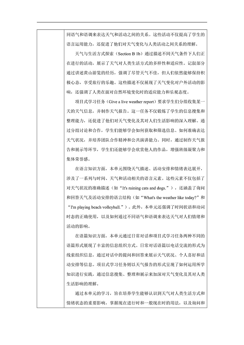 人教版（2024）七年级下册英语Unit 6 Rain or Shine 单元教学设计（共6课时）第2页