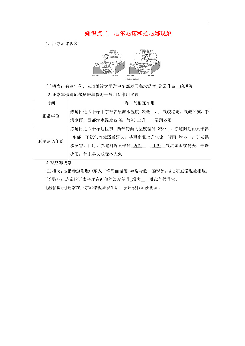 2025版新教材高中地理第4章水的运动第3节海_气相互作用知识点二厄尔尼诺和拉尼娜现象学生用书新人教版选择性必修1第1页