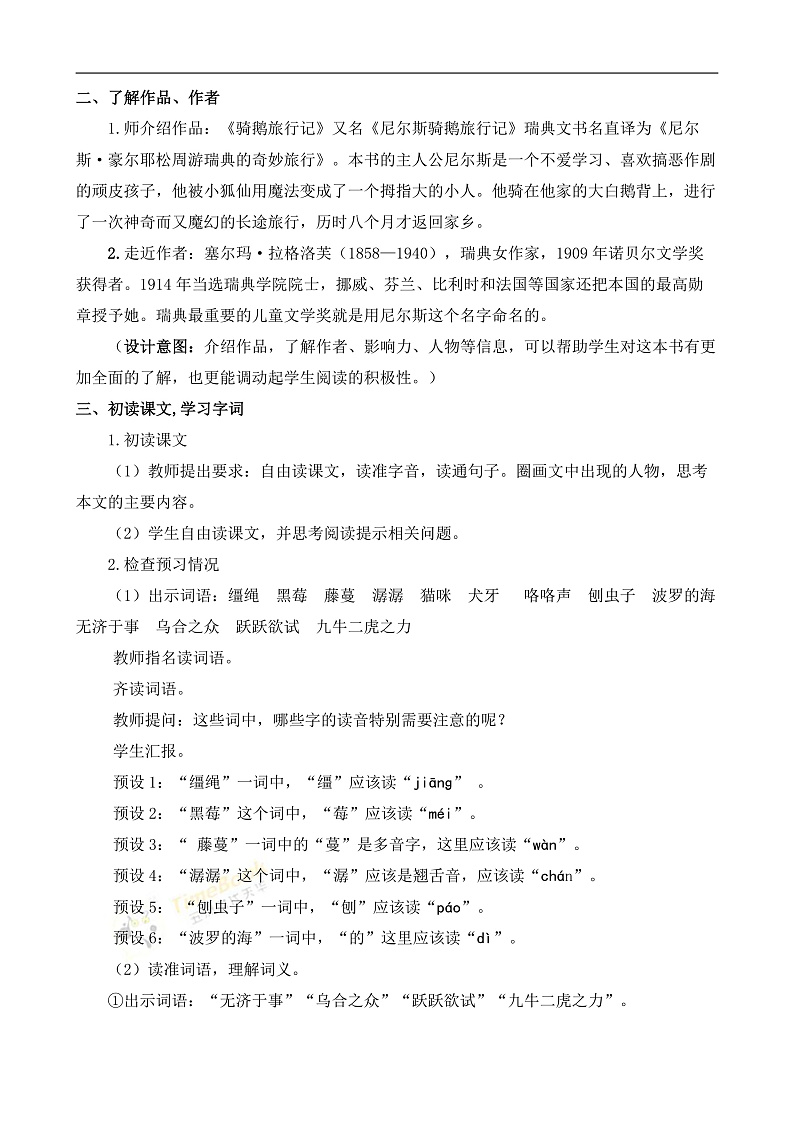 统编版小学语文六年级下册第二单元 6《骑鹅旅行记（节选）》教案第3页