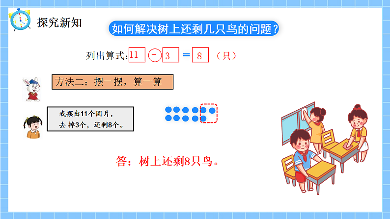 冀教版一年级数学下册第一单元2《树上还剩下几只鸟？（几十减几）》第6页