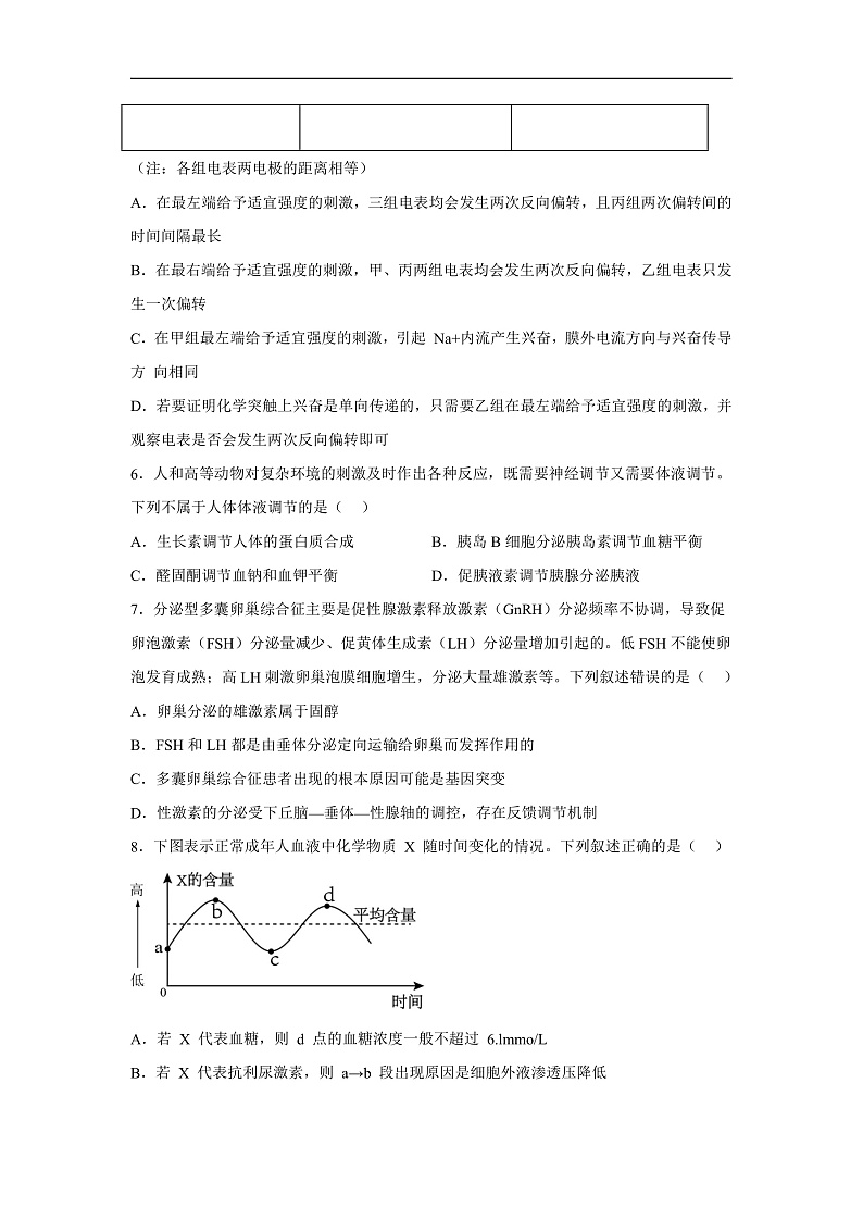 高中生物一轮复习第八单元稳态与调节单元检测卷（A卷）含解析答案第3页