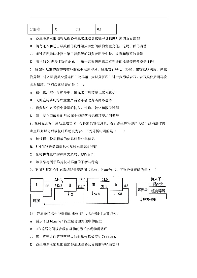 高中生物一轮复习第九单元生物与环境综合检测A卷含解析答案第3页