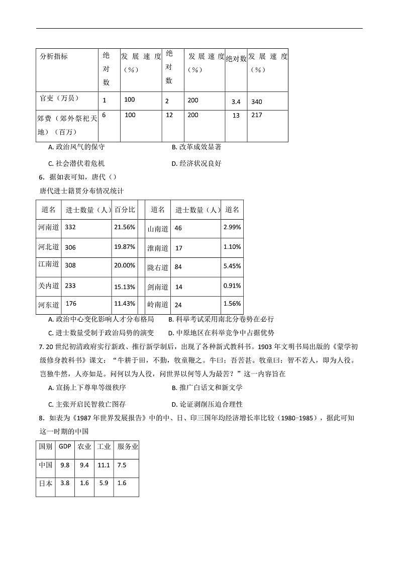 2025届湖南省常德市汉寿县第一中学高三上学期期末考试历史试题第2页
