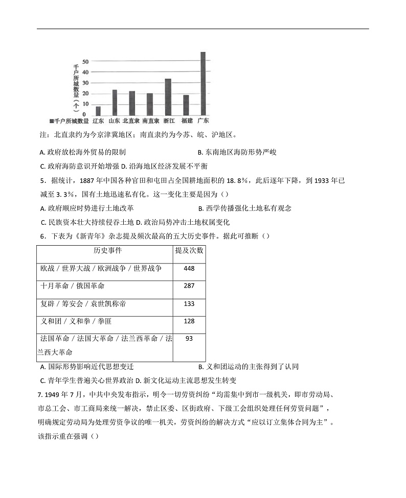 2025届山东省五莲县第一中学高三上学期模拟预测历史试题第2页