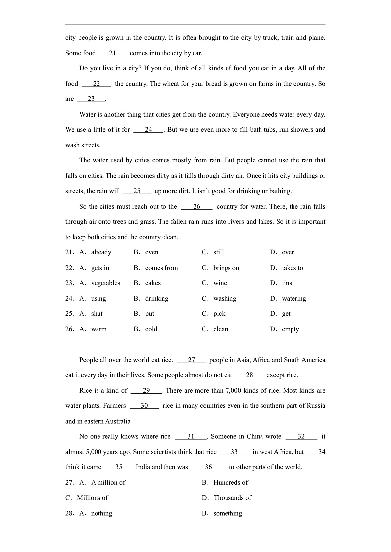 Unit 7 Food Festival 完形填空（含解析）仁爱版 八年级下册英语题型专项练习第3页