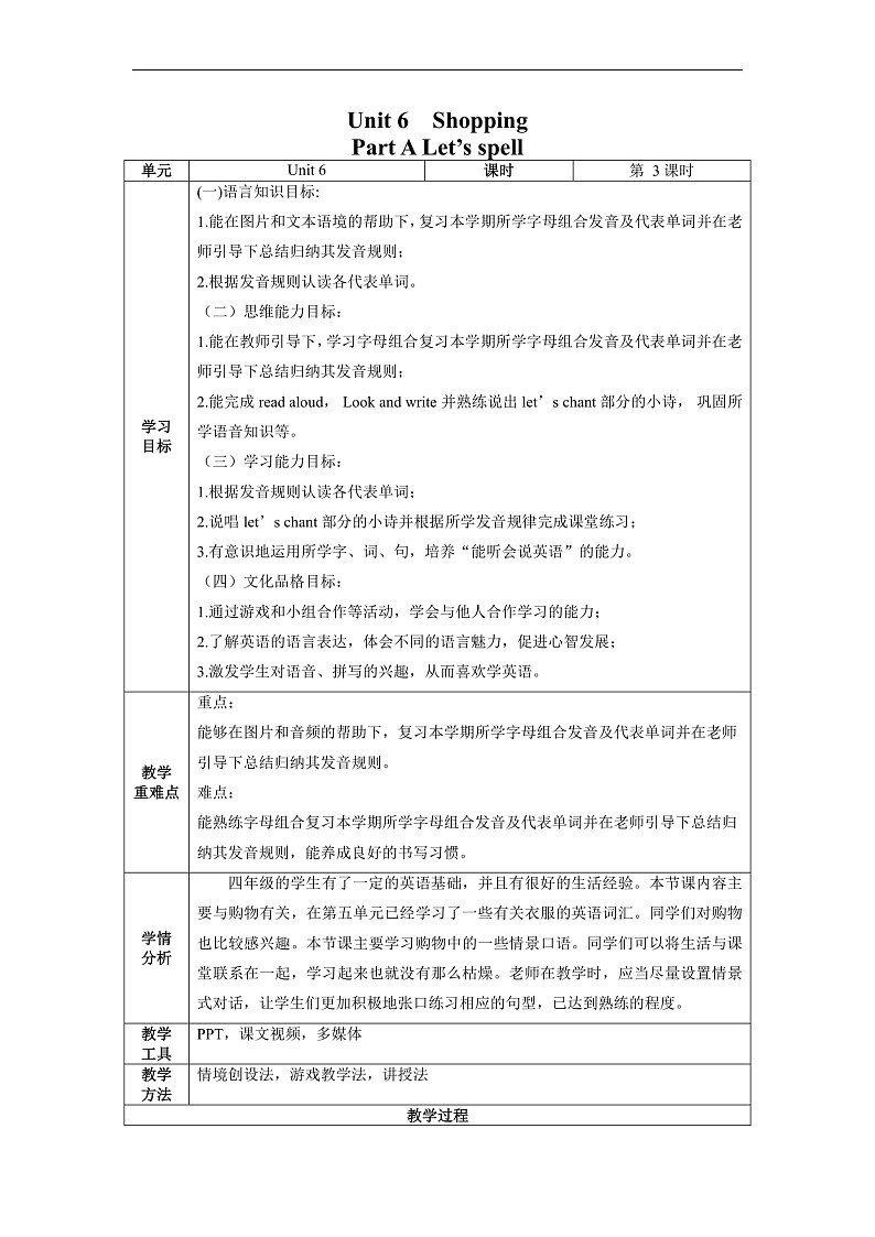 Unit6 第3课时（教学设计）Part A Let's spell第1页