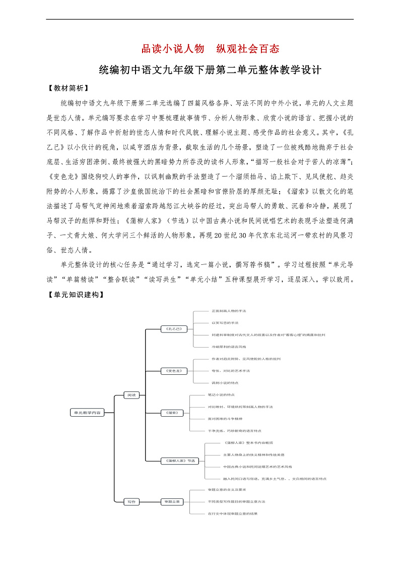 第二单元整体教学设计-【大单元教学】统编版语文九年级下册名师备课系列第1页