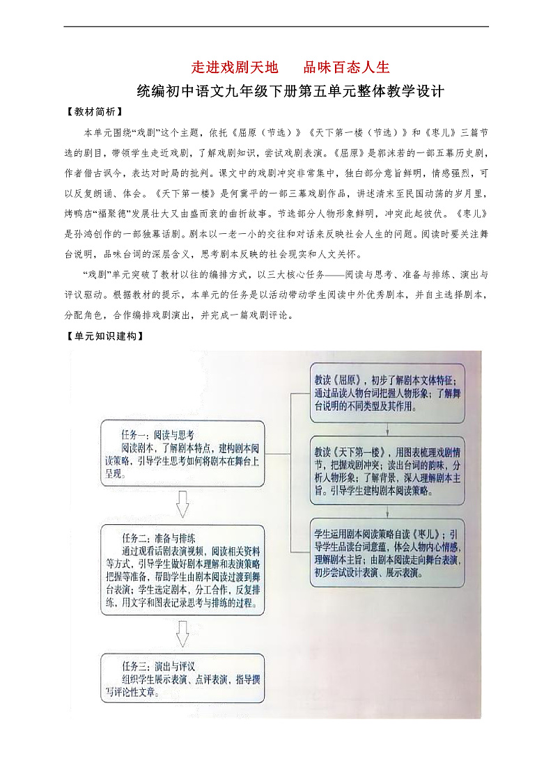 第五单元整体教学设计-【大单元教学】统编版语文九年级下册名师备课系列第1页