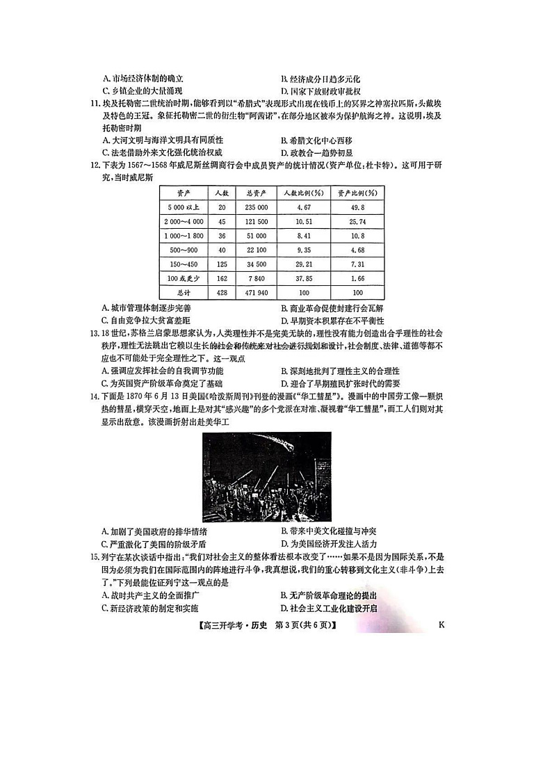 2025年九师联盟高三下学期2月开学考-历史试卷+答案第3页