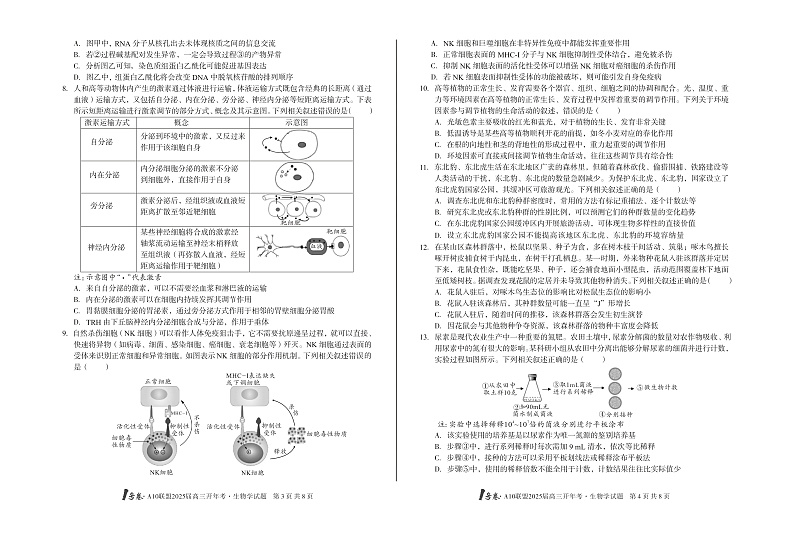 [8开]1号卷·A10联盟2025届高三下学期开学考生物+答案第2页
