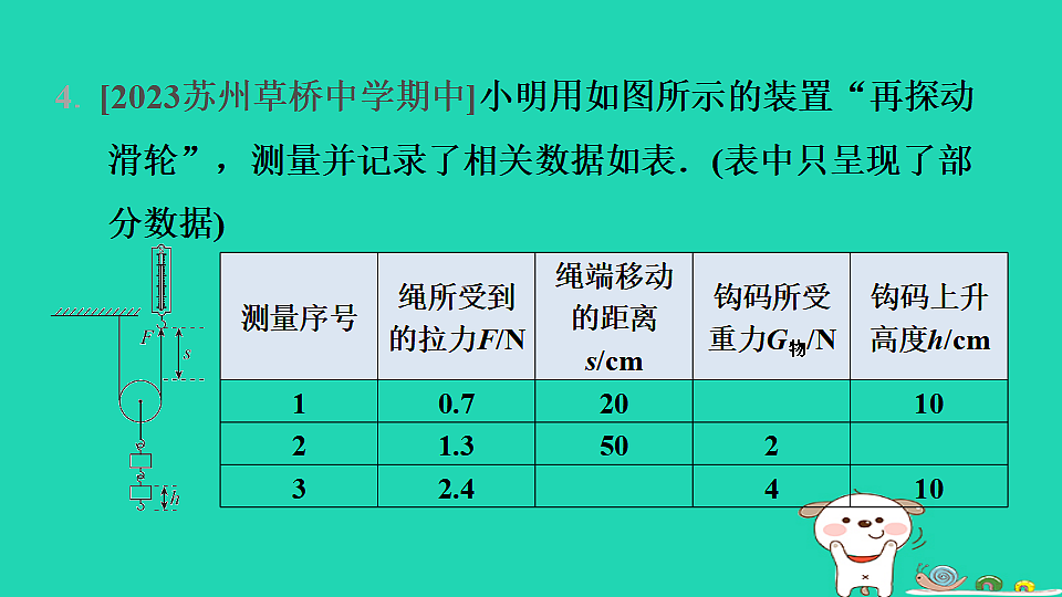 2024九年级物理全册第十一章简单机械和功5机械效率第2课时测量滑轮组的机械效率习题课件新版苏科版第7页
