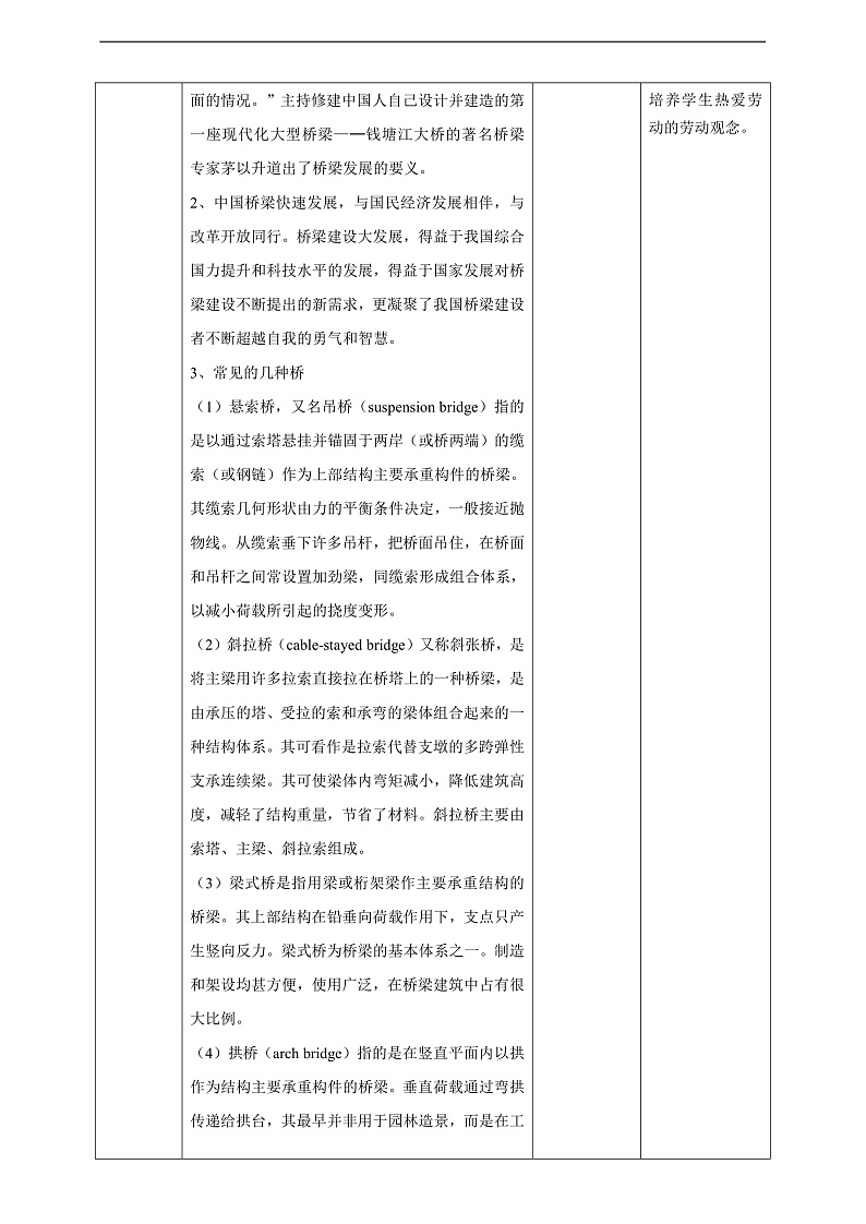 广州版八年级劳技下册 主题五《桥梁搭建工程师》（第一课时）教学设计第2页