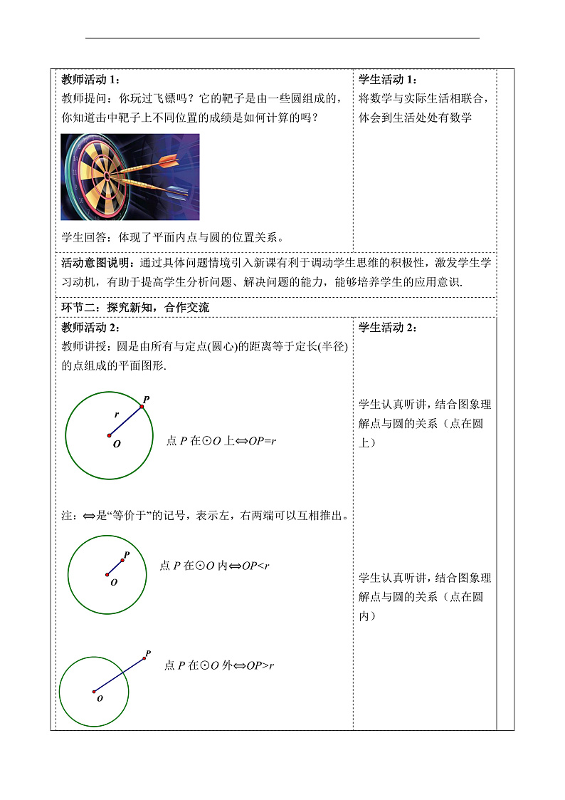 华师大版数学九年级下册27.2.1《点与圆的位置关系》教案第2页