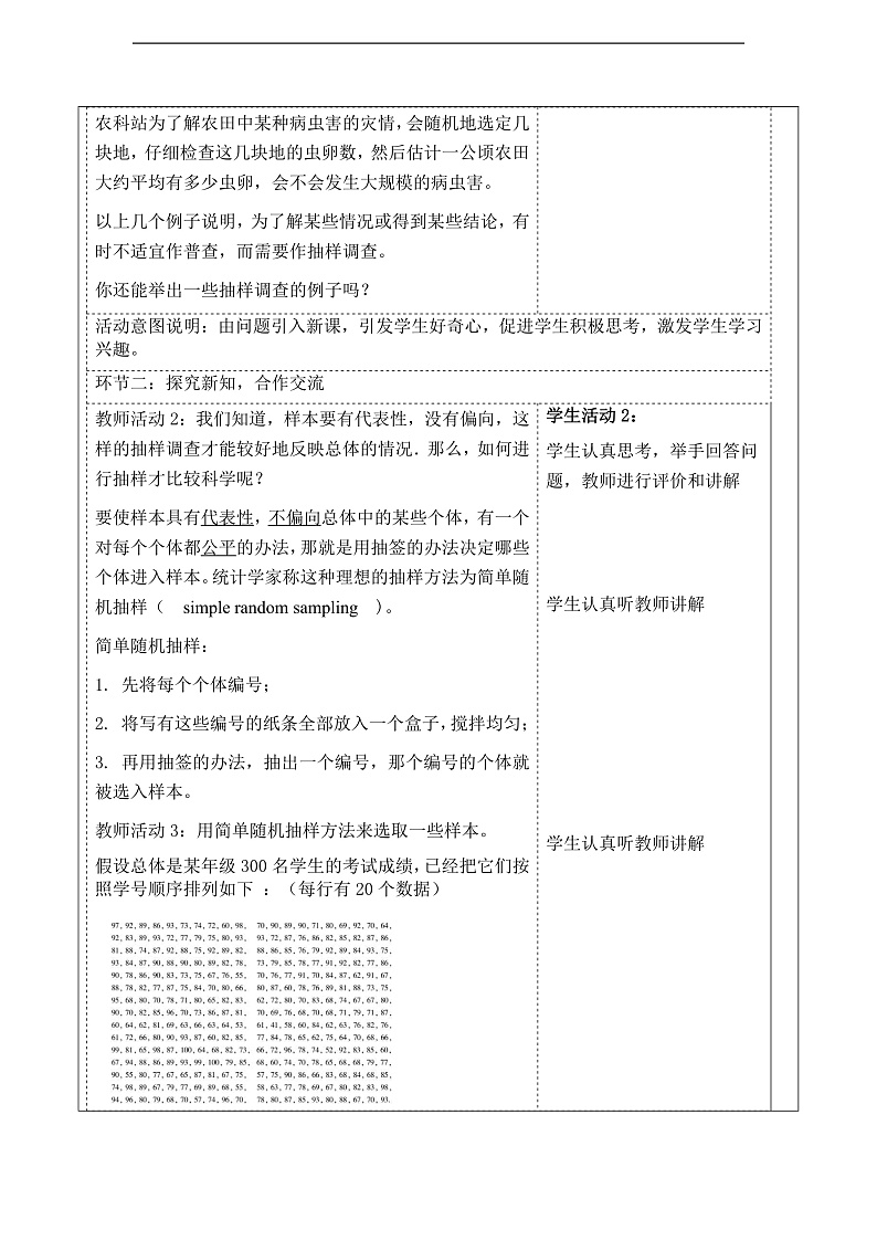 华师大版数学九年级下册28.2.1《简单随机抽样》教案第2页